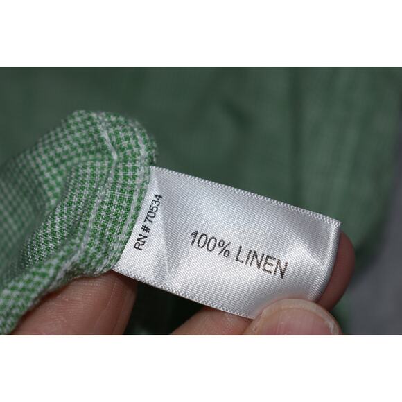 Orvis Country Dress Shirt Mens Size Large Classic LINEN Hawaiian Green Plaids - Picture 5 of 7